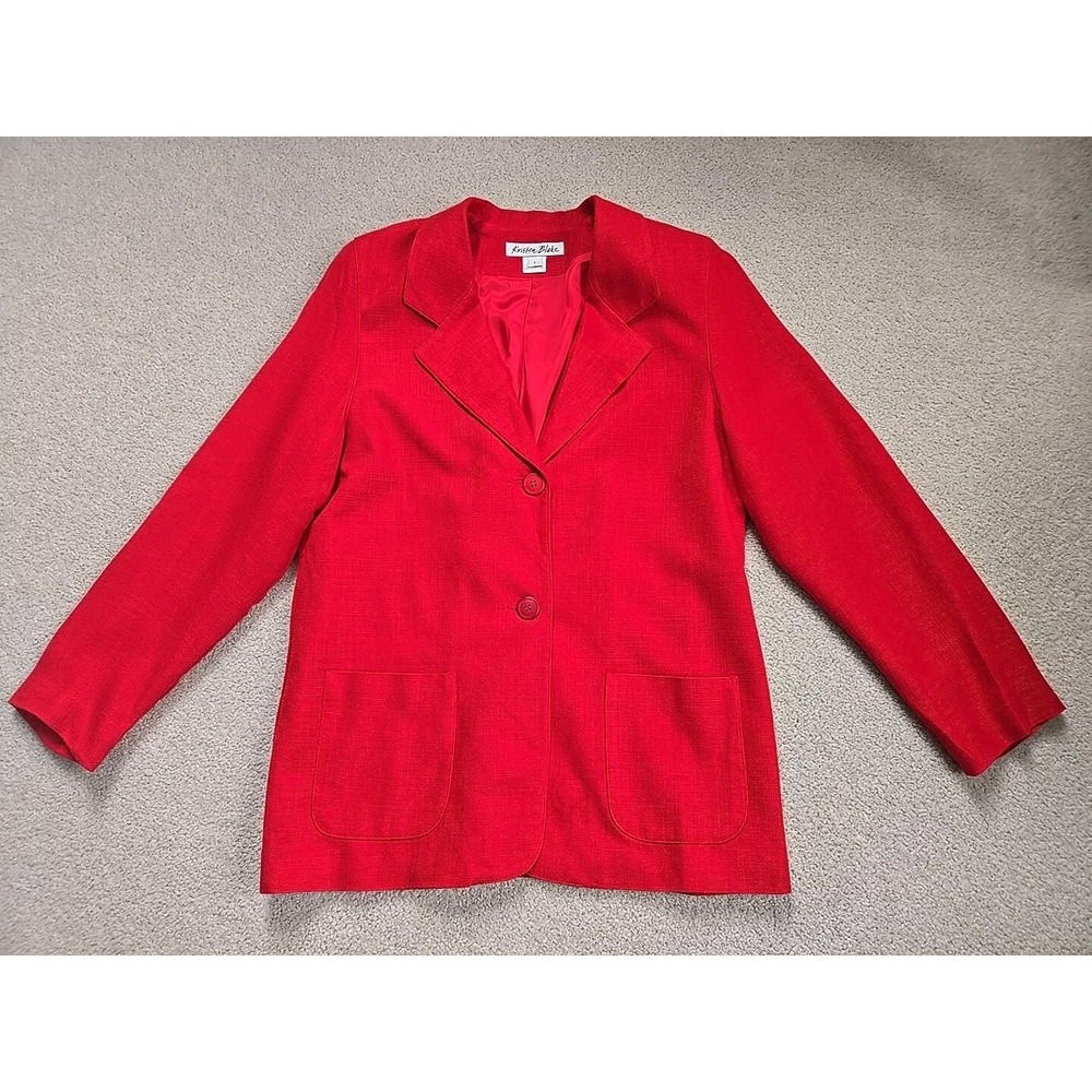 Vtg Kristen Blake blazer jacket 2 button rayon‎ holiday red L women's Relaxed